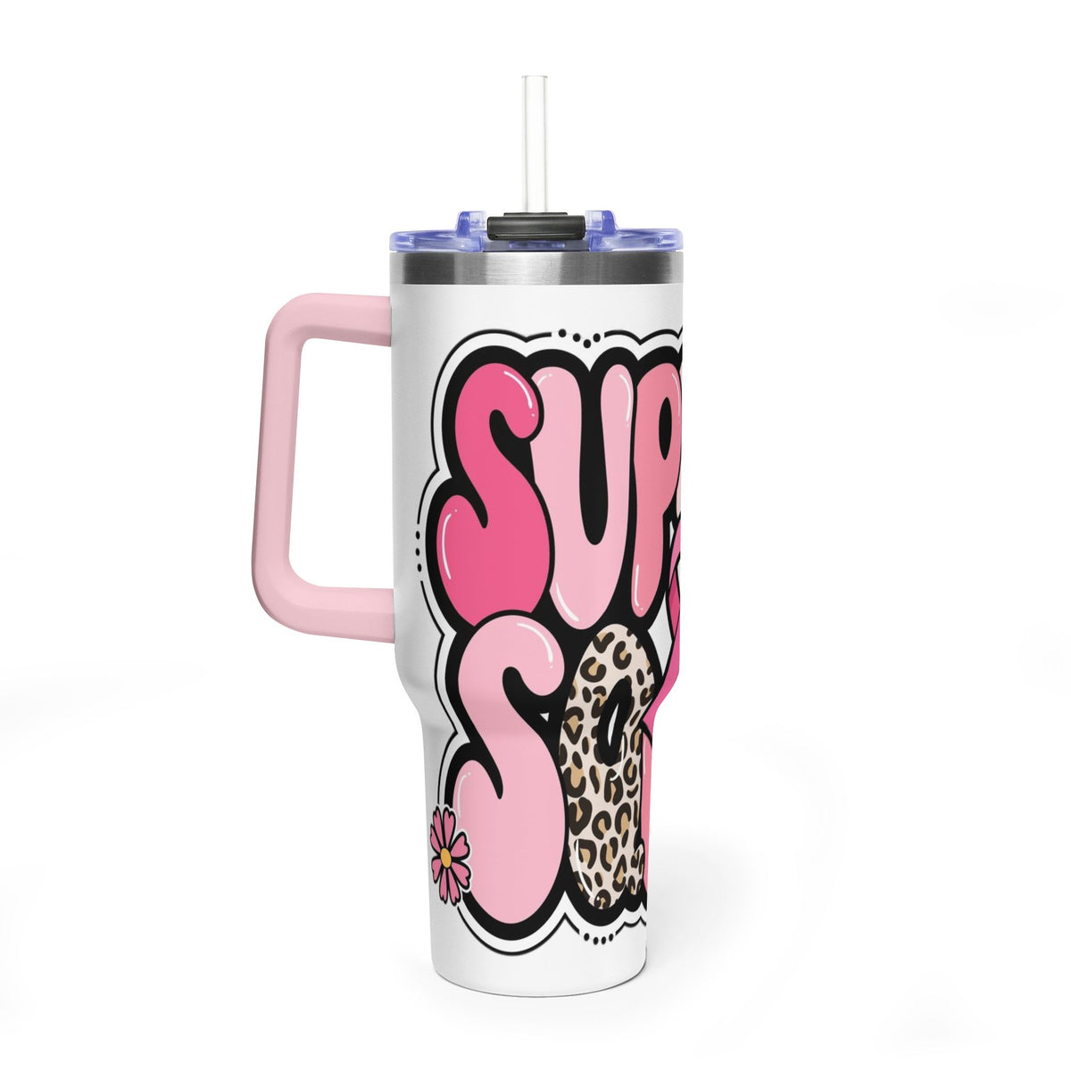 40oz Vacuum Tumbler — 'Support Squad' Pink Breast Cancer Awareness Travel Mug