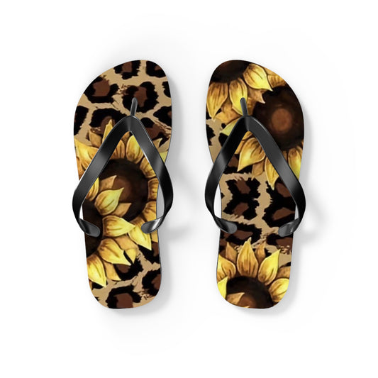 Leopard Print Sunflower Designer Flip Flops