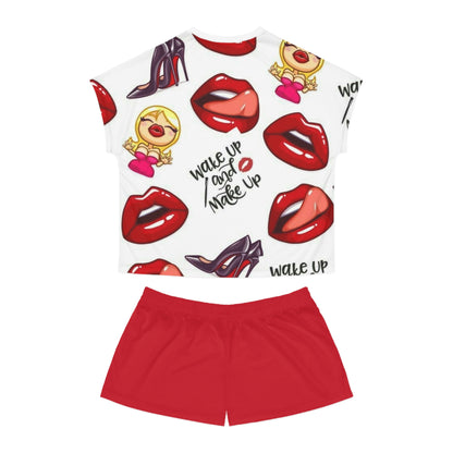 Wake Up & Make Up Women's Short Pajama Set - Fun and Stylish Sleepwear for Relaxation
