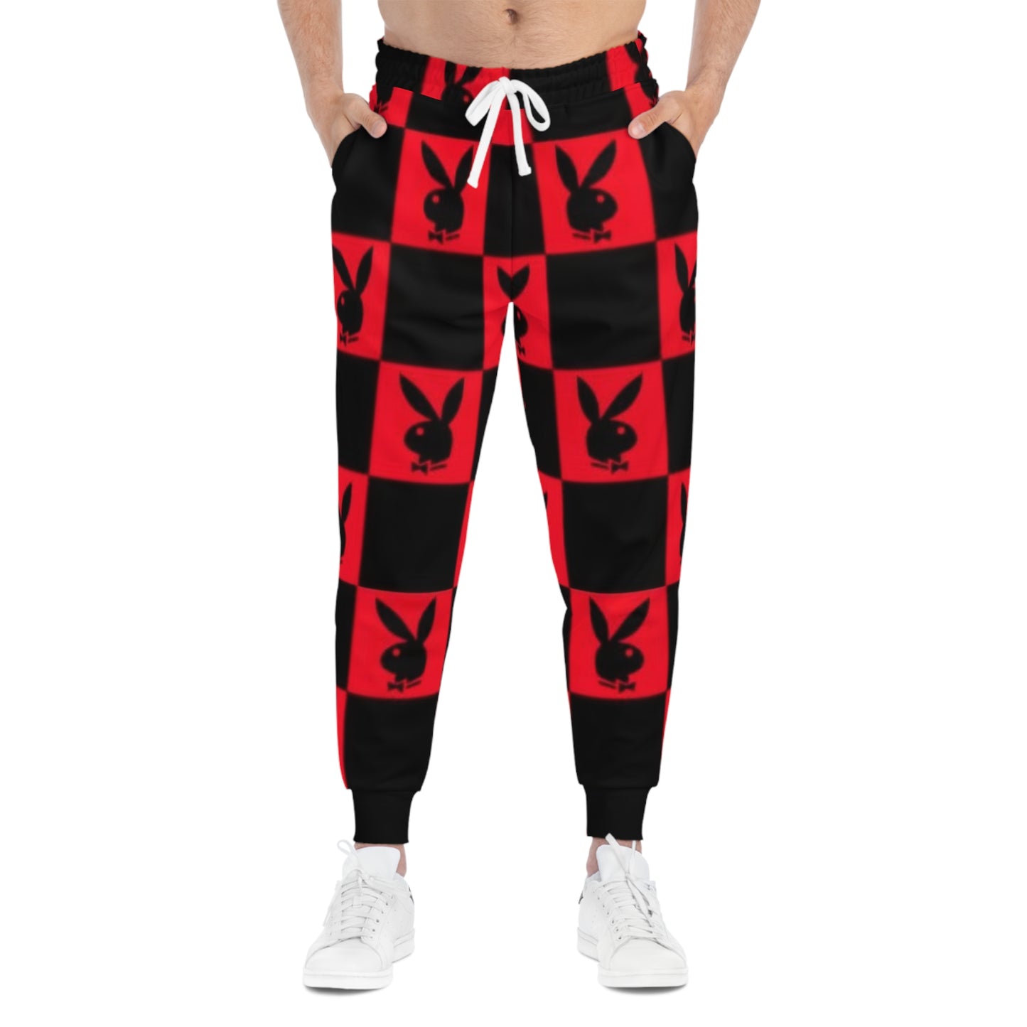 Joggers — Red & Black Checker Bunny Logo Athletic Pants