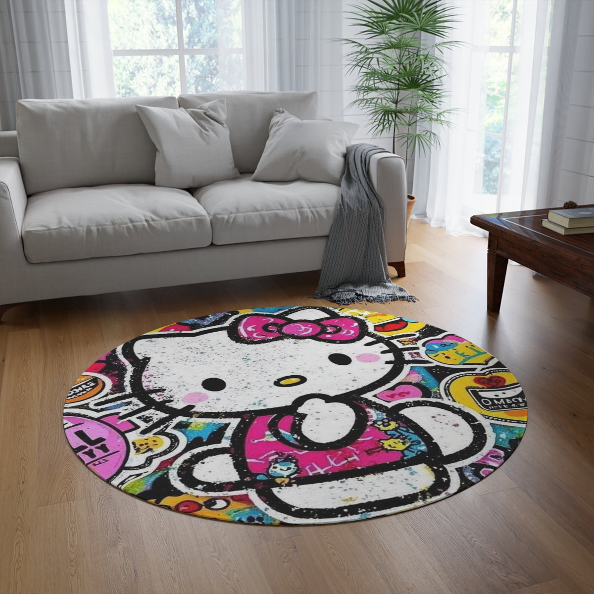 Hello Kitty Pop Art Round Rug – Cute Cartoon Floor Mat for Kids' Rooms & Playrooms