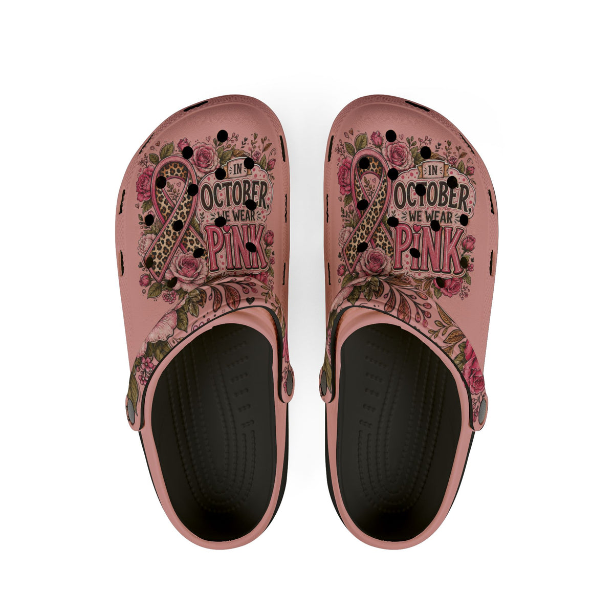 Pink Breast Cancer Awareness Clogs - "In October We Wear Pink" EVA Foam Shoes