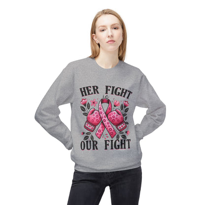 Breast Cancer Awareness Crewneck Sweatshirt - "Her Fight Our Fight" Pink Ribbon Design