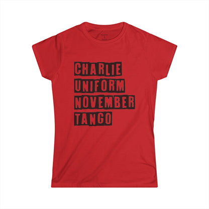 Women's Funny Tee — 'Charlie Uniform November Tango' Graphic Cotton Tee