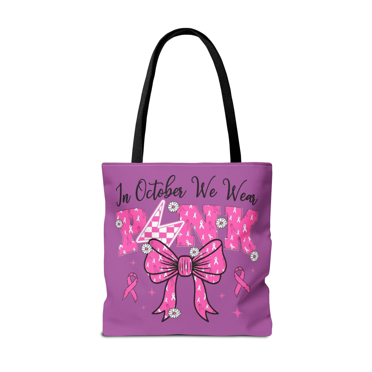 Breast Cancer Awareness Tote Bag — "In October We Wear Pink" Ribbon Design