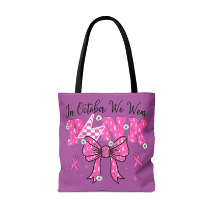 Breast Cancer Awareness Tote Bag — "In October We Wear Pink" Ribbon Design