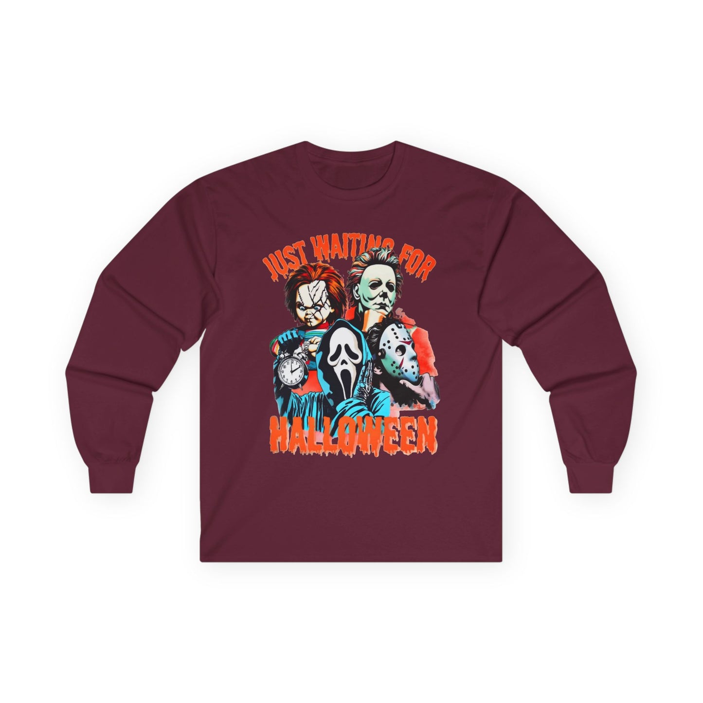Halloween Horror Icons Long Sleeve Tee – "Just Waiting for Halloween"