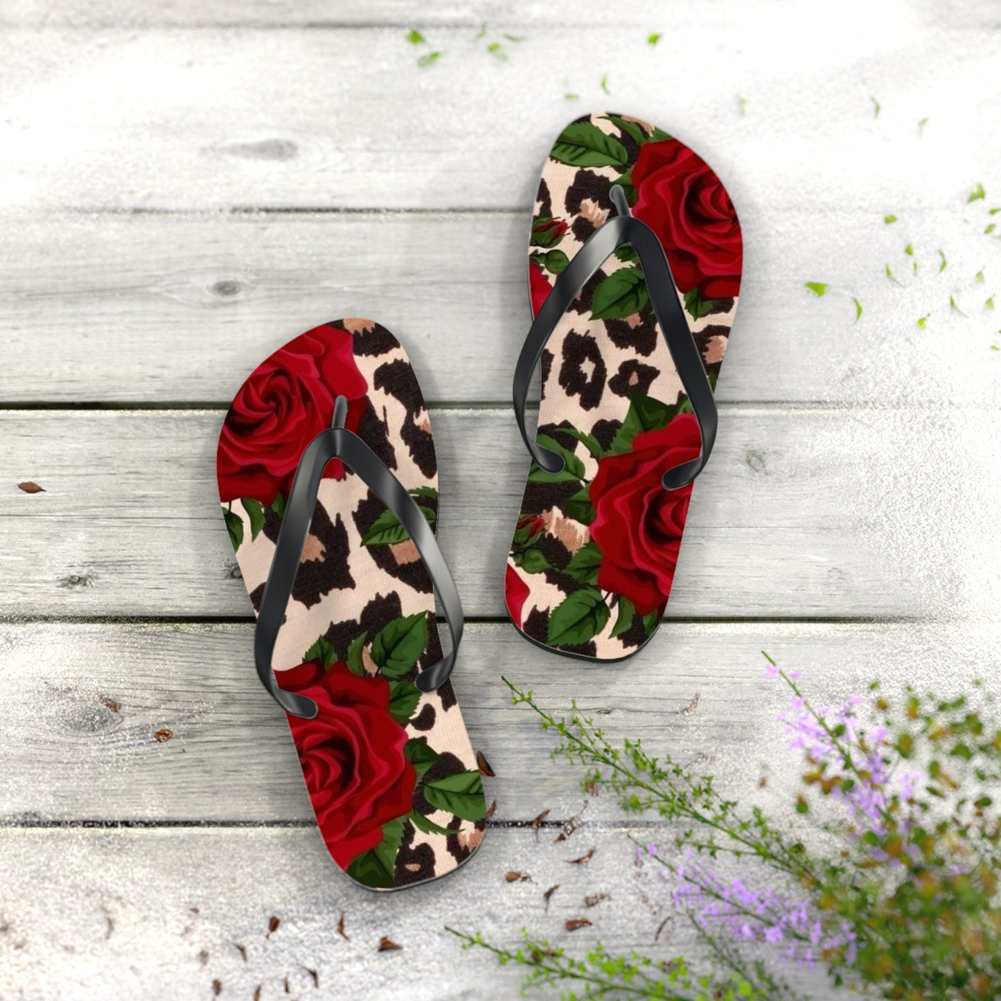 Rose Print Flip Flops - Stylish Summer Sandals for Beach & Casual Wear