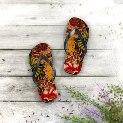 Tropical Leopard Flip Flops - Colorful Summer Footwear