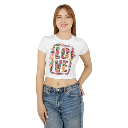 Women's Love Floral Baby Tee - Cute Floral Graphic T-Shirt for Spring/Summer