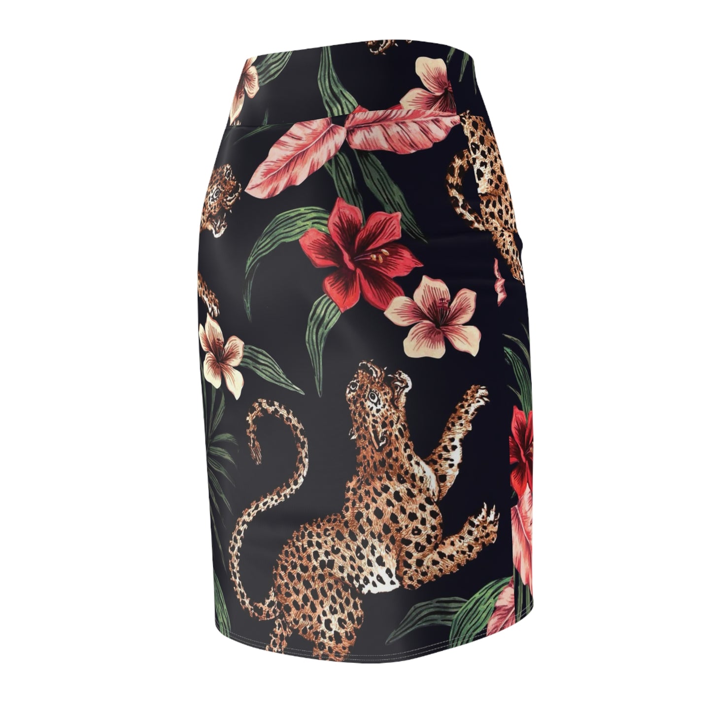 Tropical Leopard Print Pencil Skirt - Stylish Floral Design for Women