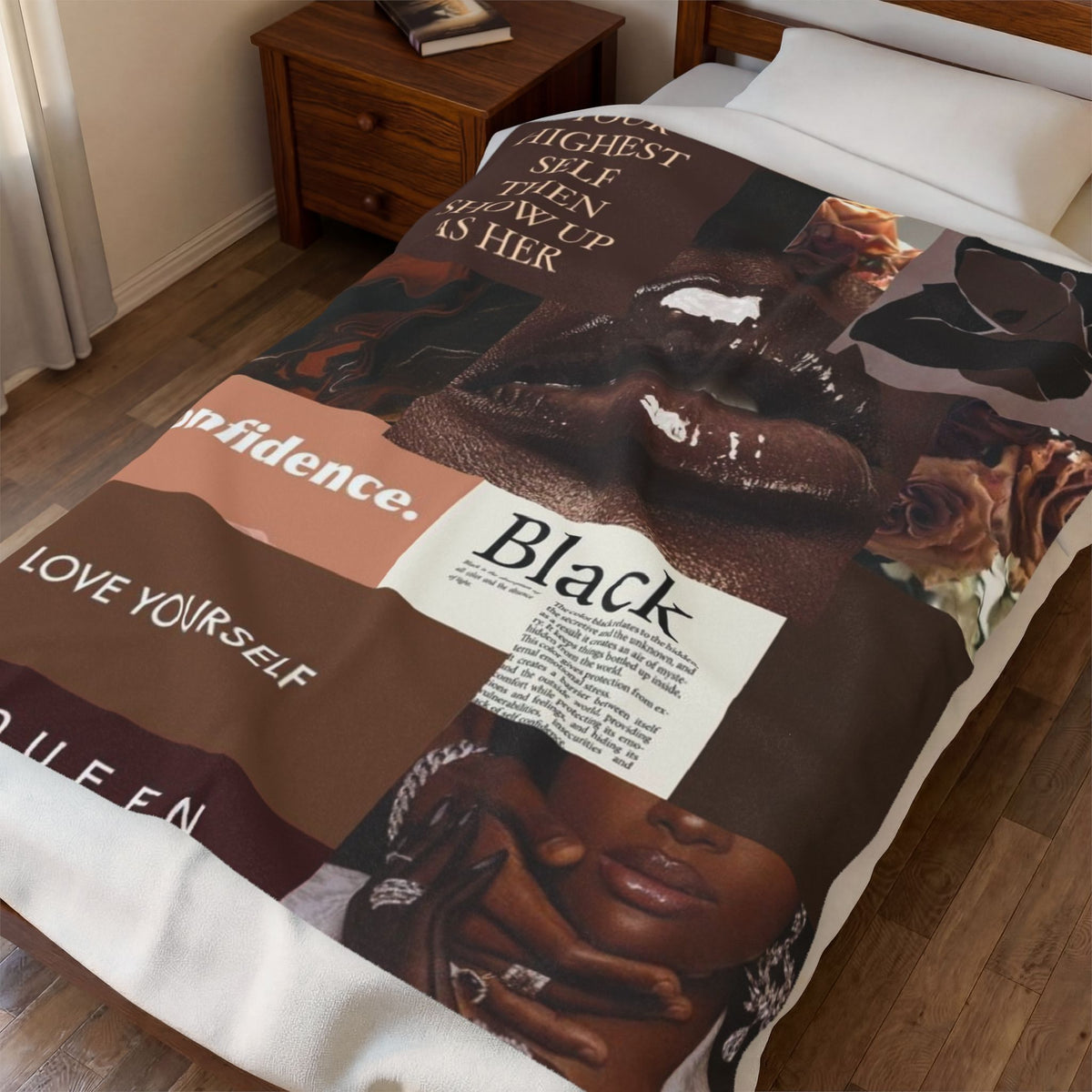 Affirmation Collage Velveteen Plush Blanket — "Visualise Your Highest Self" Self-Love Throw