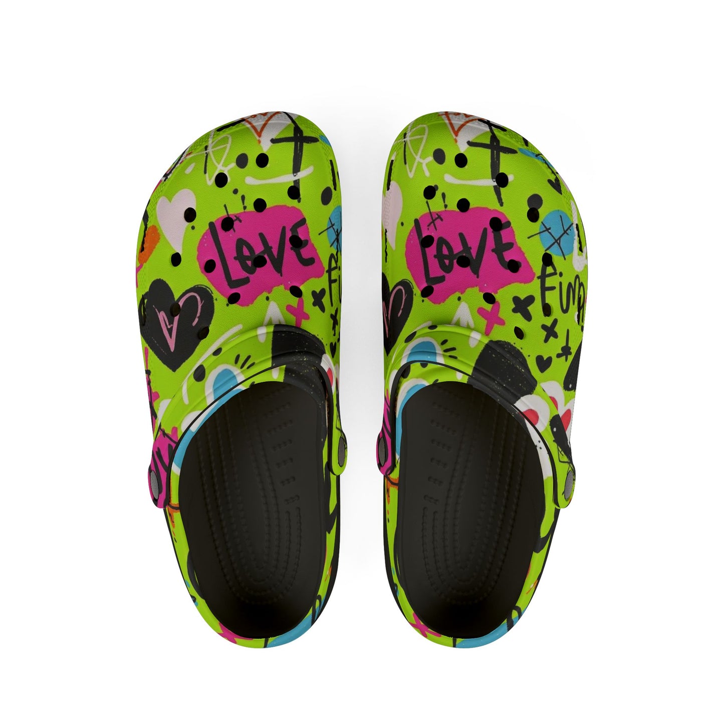 Colorful Neon Love Print EVA Foam Clogs for Casual Comfort