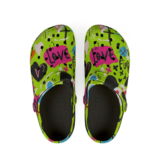 Colorful Neon Love Print EVA Foam Clogs for Casual Comfort