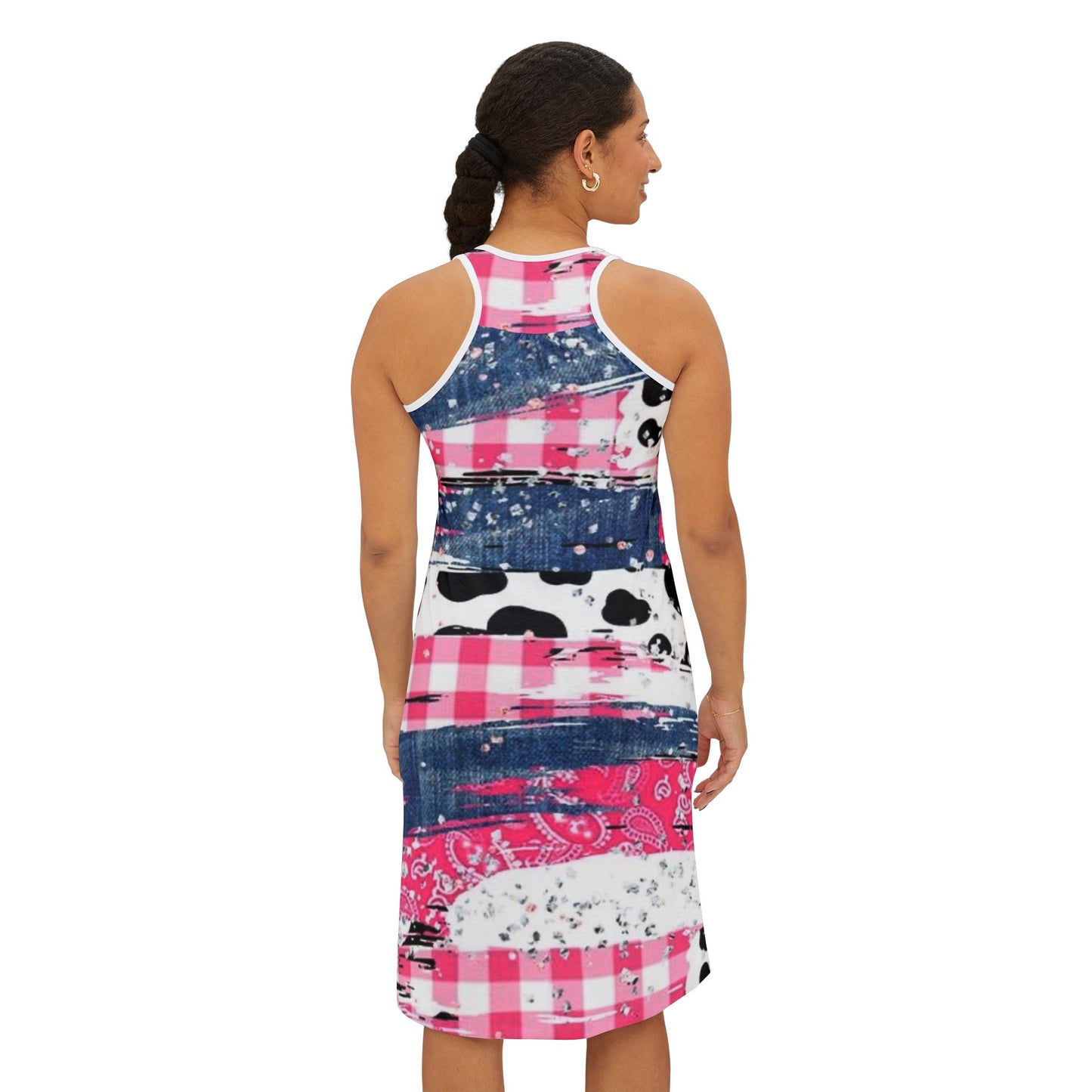 Colorful Denim & Cow Print Pattern Summer Dress