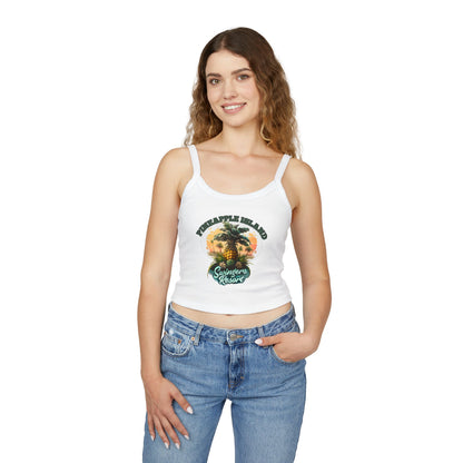 Pineapple Island Women’s Spaghetti Strap Tank Top - Tropical Resort Vibe