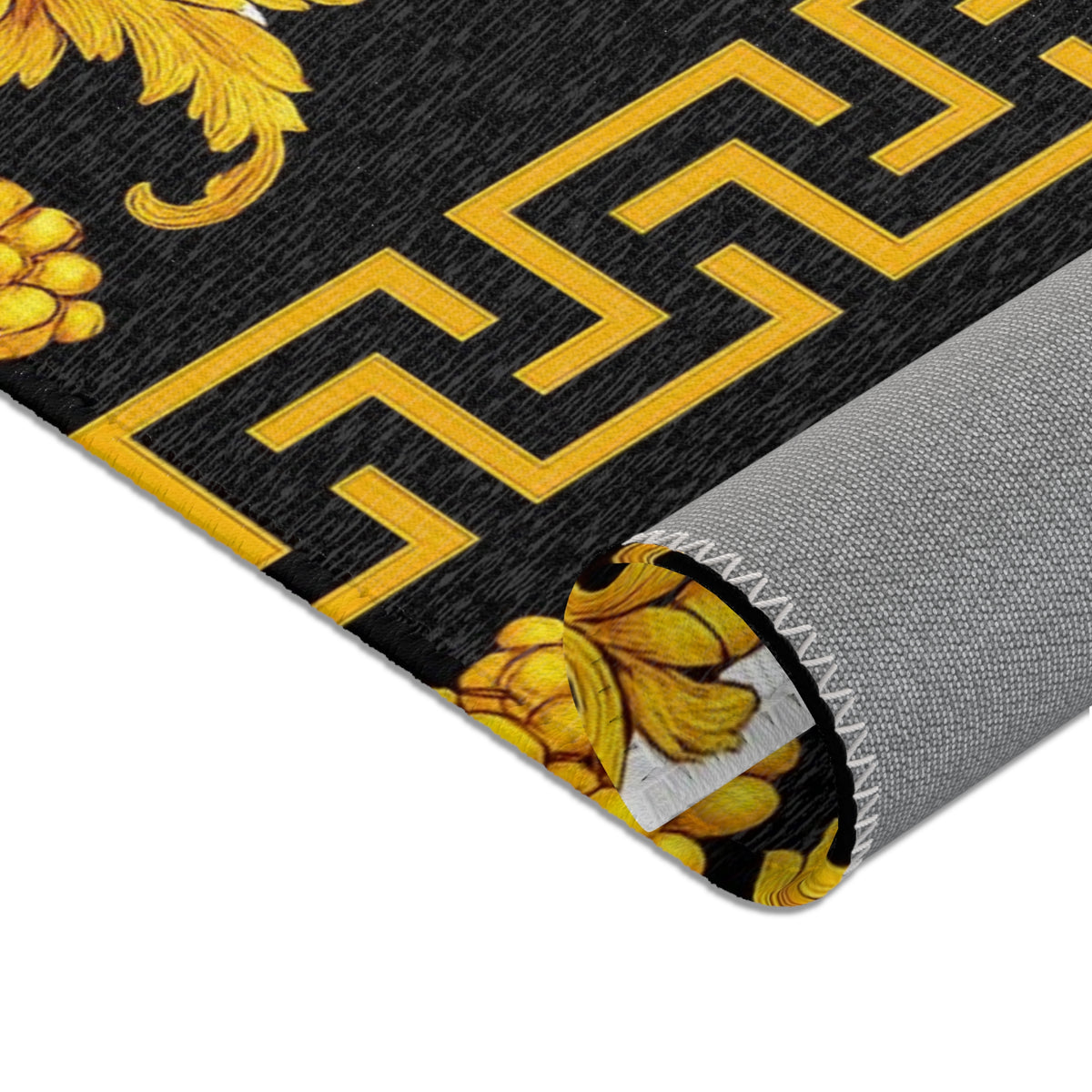 Baroque Gold Scroll Area Rug — Black & White Striped Medallion Accent Rug