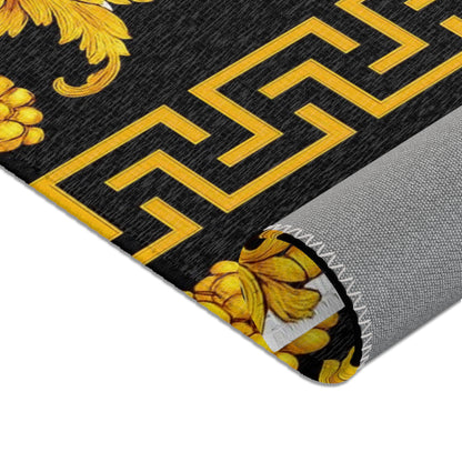 Baroque Gold Scroll Area Rug — Black & White Striped Medallion Accent Rug