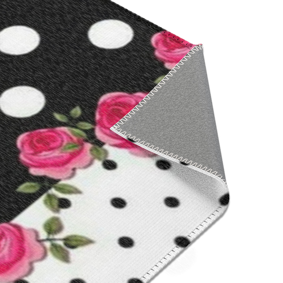 Polka Dot Rose Area Rug — Black & White Vintage Floral Accent Rug