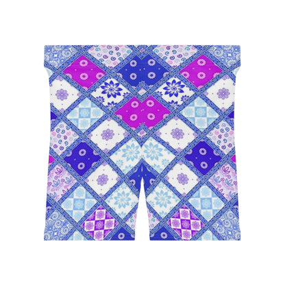 Stylish Women’s Biker Shorts with Colorful Mosaic Pattern