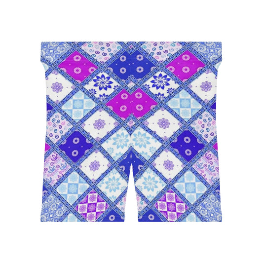 Stylish Women’s Biker Shorts with Colorful Mosaic Pattern