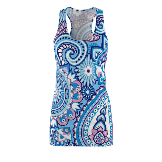 Blue Paisley Racerback Dress – Floral Boho AOP Sundress
