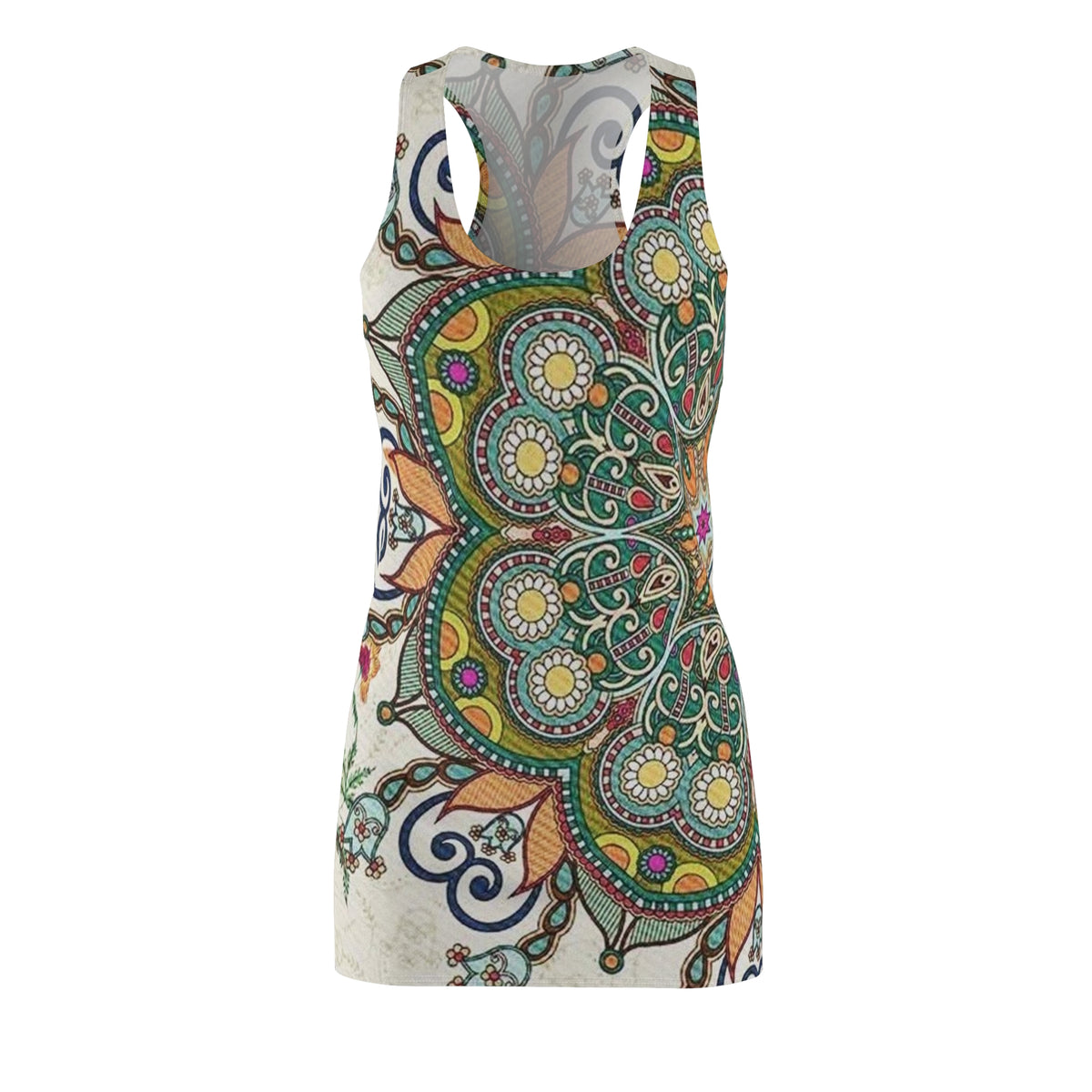 Boho Floral Mandala Racerback Dress – Vibrant All-Over Print