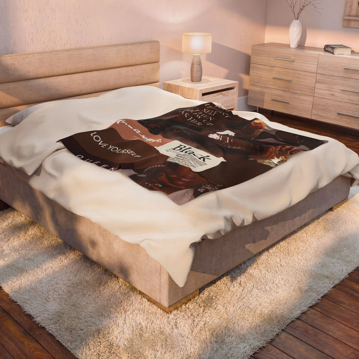 Affirmation Collage Velveteen Plush Blanket — "Visualise Your Highest Self" Self-Love Throw