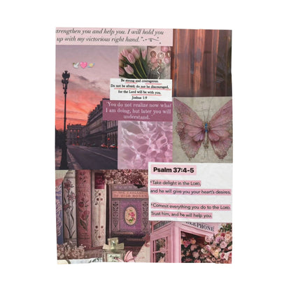 Velveteen Plush Blanket — Pink Vintage Butterfly Collage with Psalm 37:4-5
