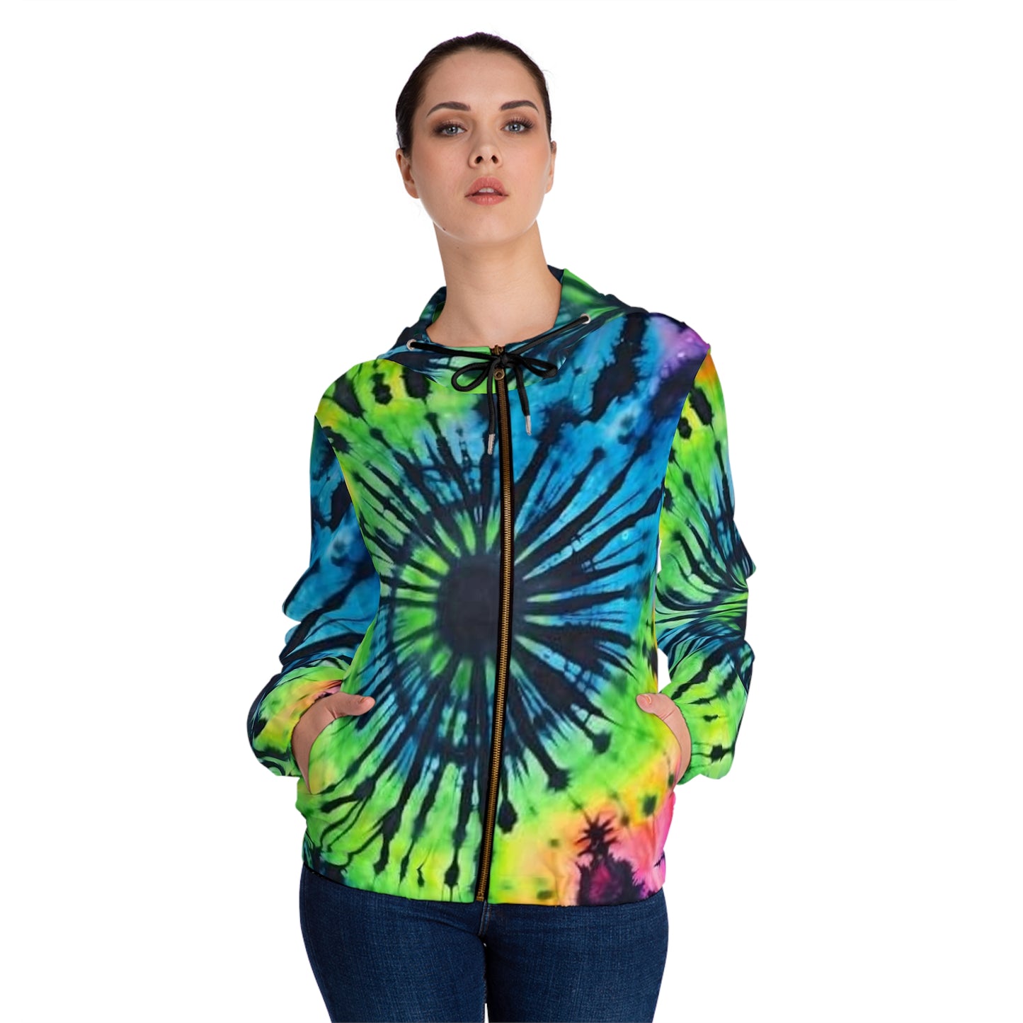 Colorful Tie-Dye Women's Full-Zip Hoodie - Cozy Casual Wear for Festivals, Lounging, or Everyday Style
