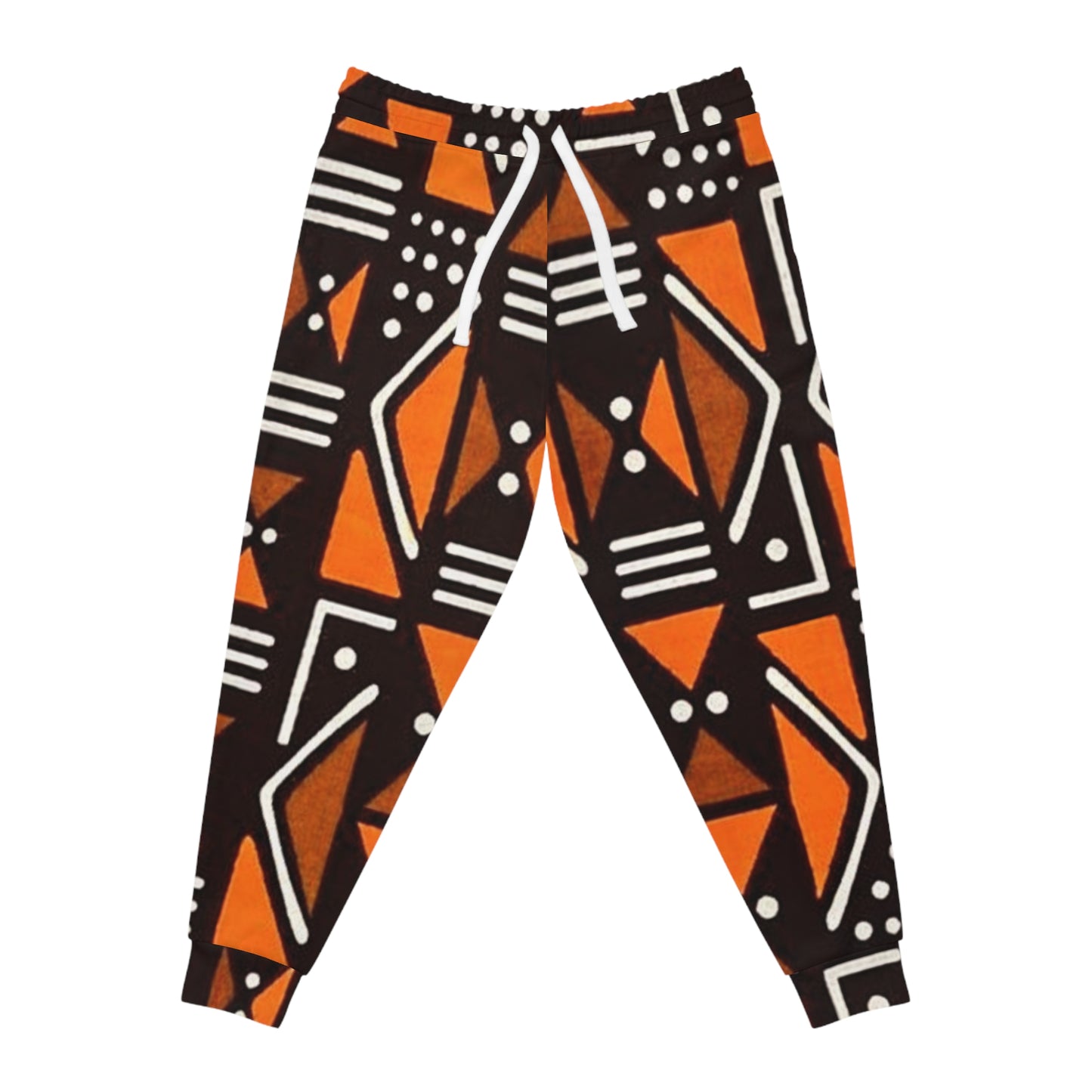 Geometric Orange & Black Athletic Joggers — Tribal Pattern AOP