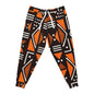 Geometric Orange & Black Athletic Joggers — Tribal Pattern AOP