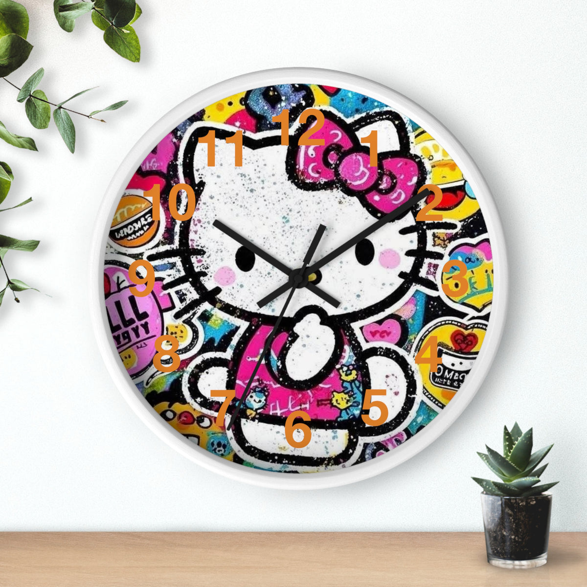 Hello Kitty Pop Art Wall Clock — Colorful Kawaii Sticker Collage Clock