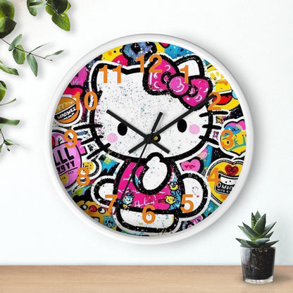 Hello Kitty Pop Art Wall Clock — Colorful Kawaii Sticker Collage Clock