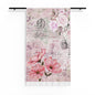 Sheer Floral Curtain - Vintage Pink Rose & Script Window Drapery