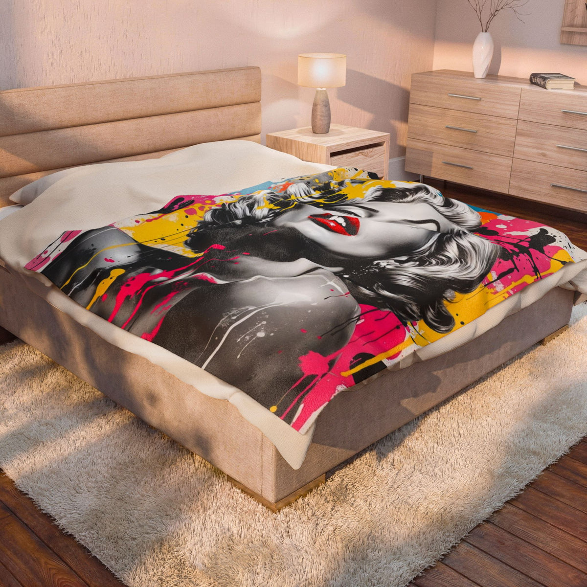Marilyn Pop Art Velveteen Plush Blanket — Colorful Retro Glam Throw