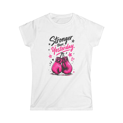 Women's Tee — "Stronger Than Yesterday" Breast Cancer Awareness Pink Tee