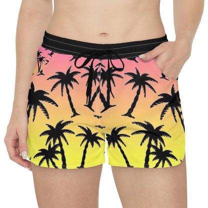 Tropical Palm Tree Vibes  Women's Casual Shorts - Palm Tree Print Summer Wear