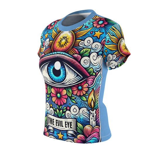 Boho Evil Eye Damen T-Shirt – Lebendiges Blumendesign