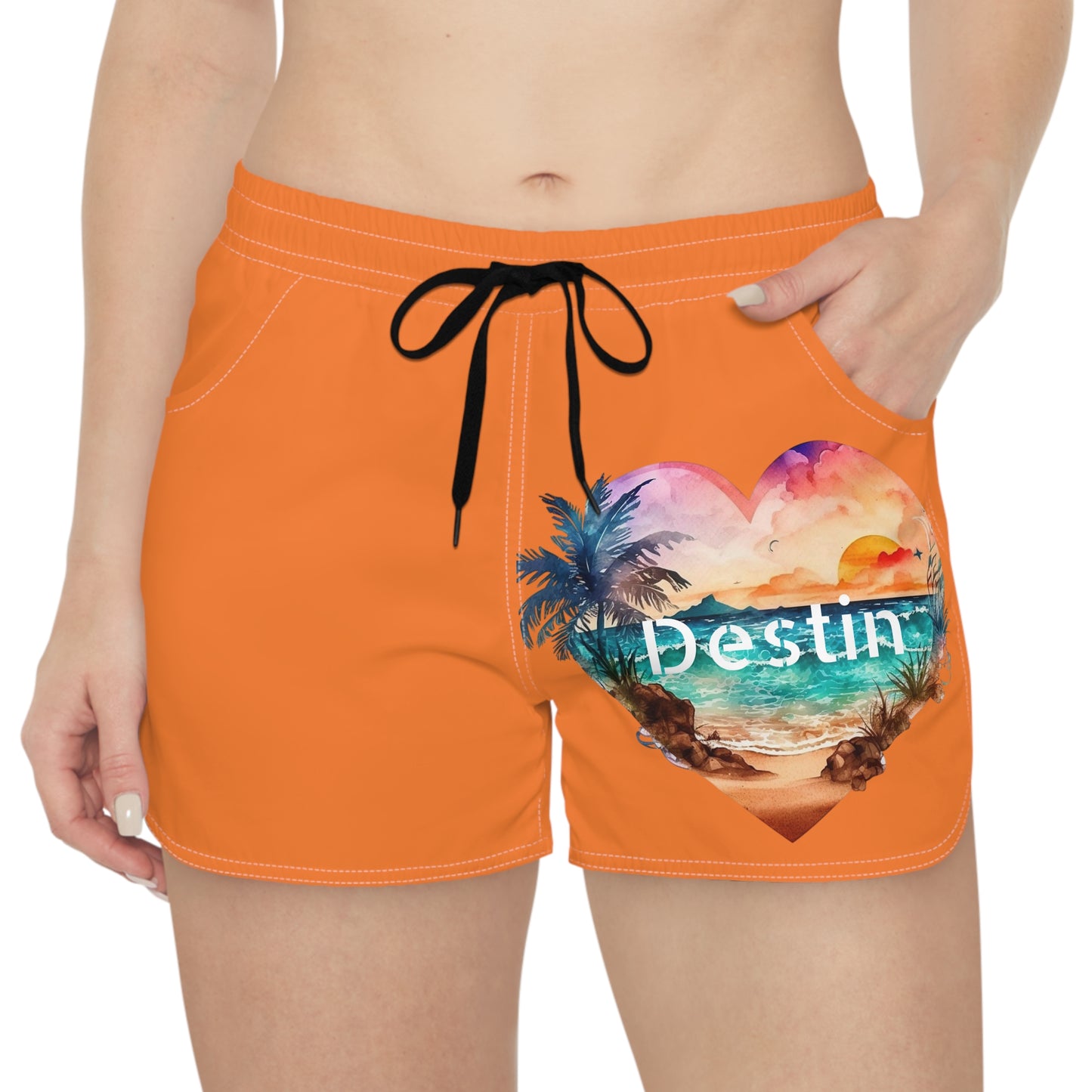 Women's Casual Beach Shorts-Destin/Orange