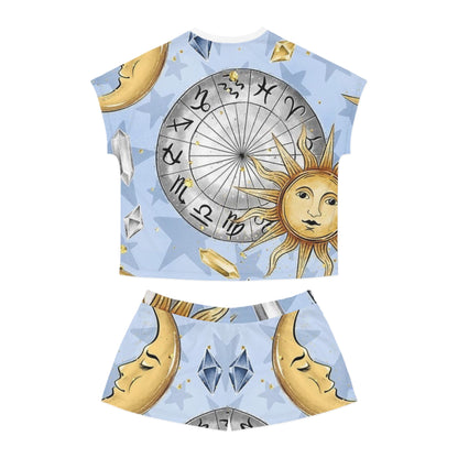Astrology Sun Graphic Women’s Short Pajama Set - Cozy Sleepwear for Zodiac Lovers