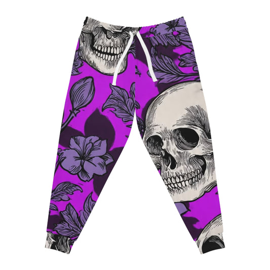 Skull & Hibiscus Athletic Joggers - Purple Floral Skull All-Over Print