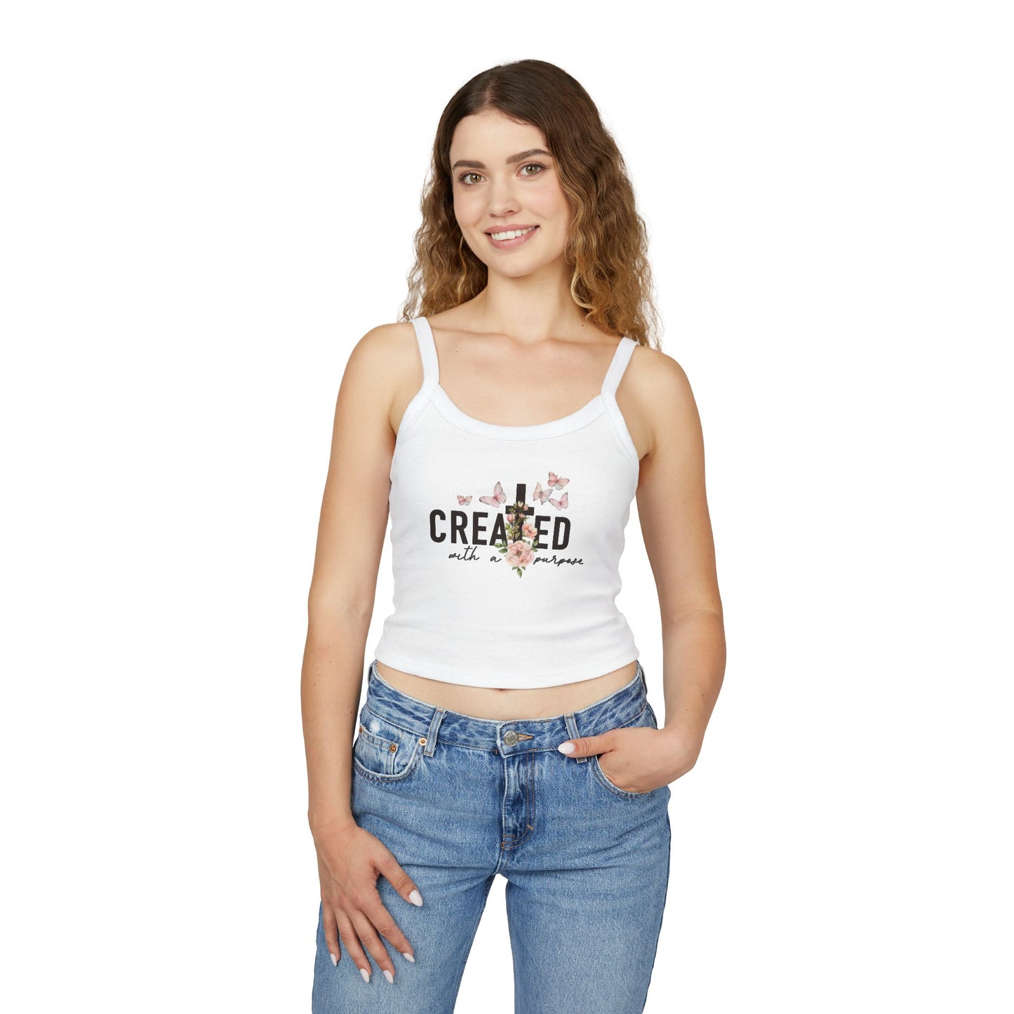 Women's Spaghetti Strap Tank Top - 'Created with a Purpose' Floral Design