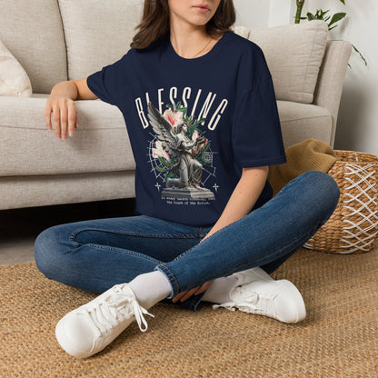 Blessing Angel Graphic T‑Shirt — Faith Inspired Floral Statue Tee