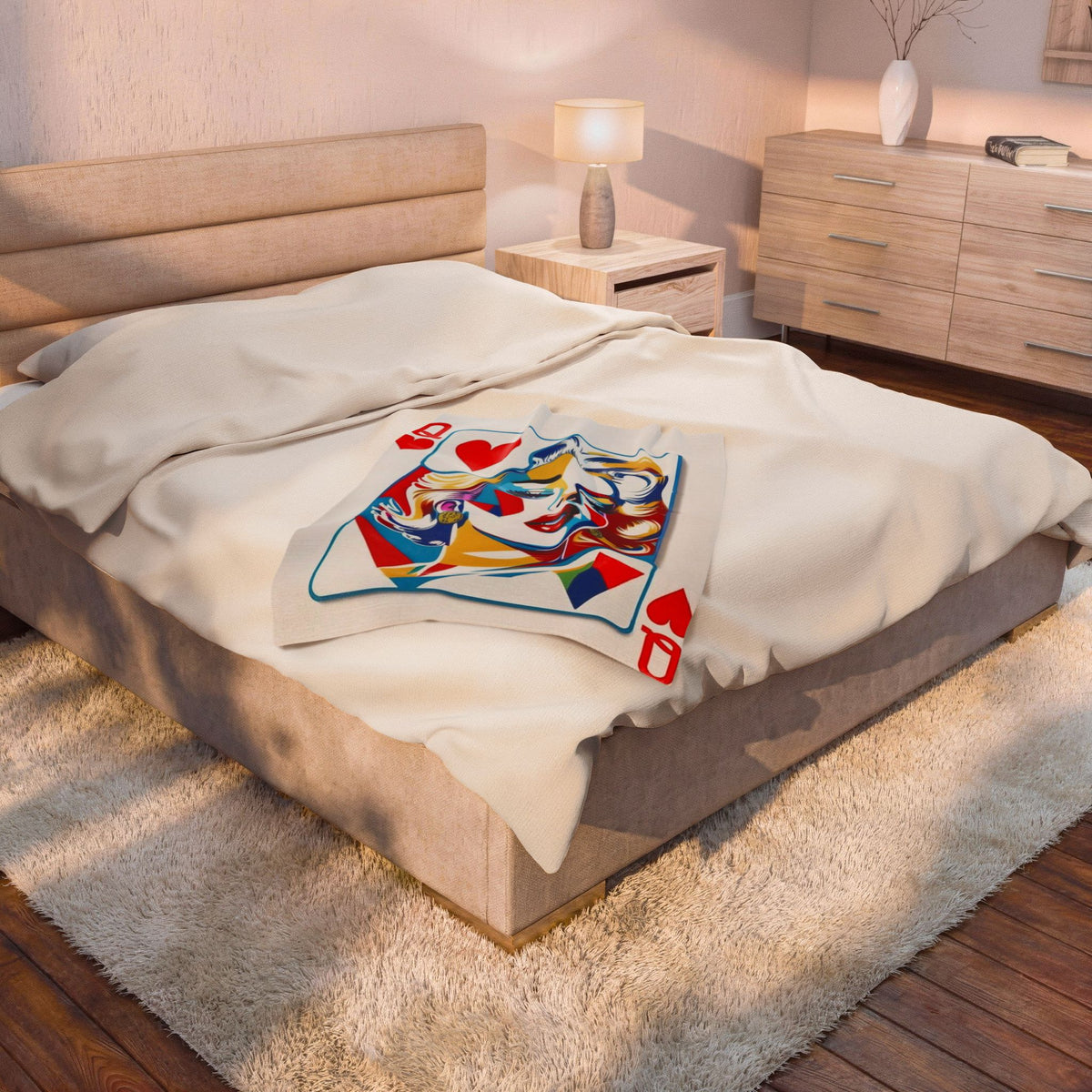 Queen of Hearts Pop Art Plush Blanket — Colorful Marilyn-Inspired Velveteen Throw