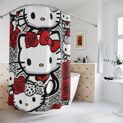 Hello Kitty Red Rose Shower Curtain — Cute Floral Bathroom Decor