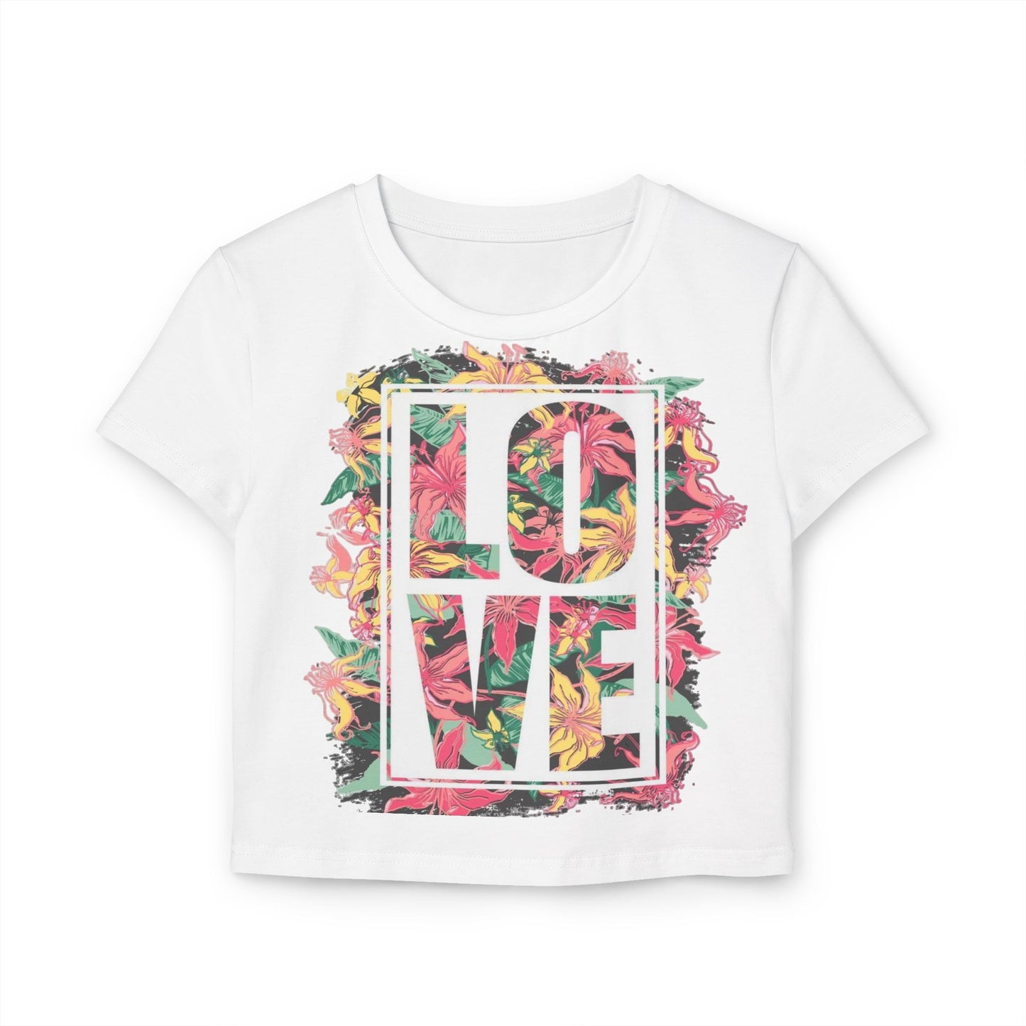 Women's Love Floral Baby Tee - Cute Floral Graphic T-Shirt for Spring/Summer