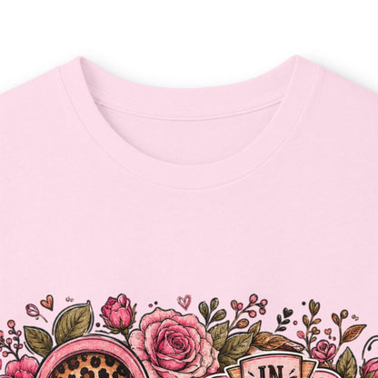 Breast Cancer Awareness Long Sleeve Tee — "In October We Wear Pink" Floral Ribbon