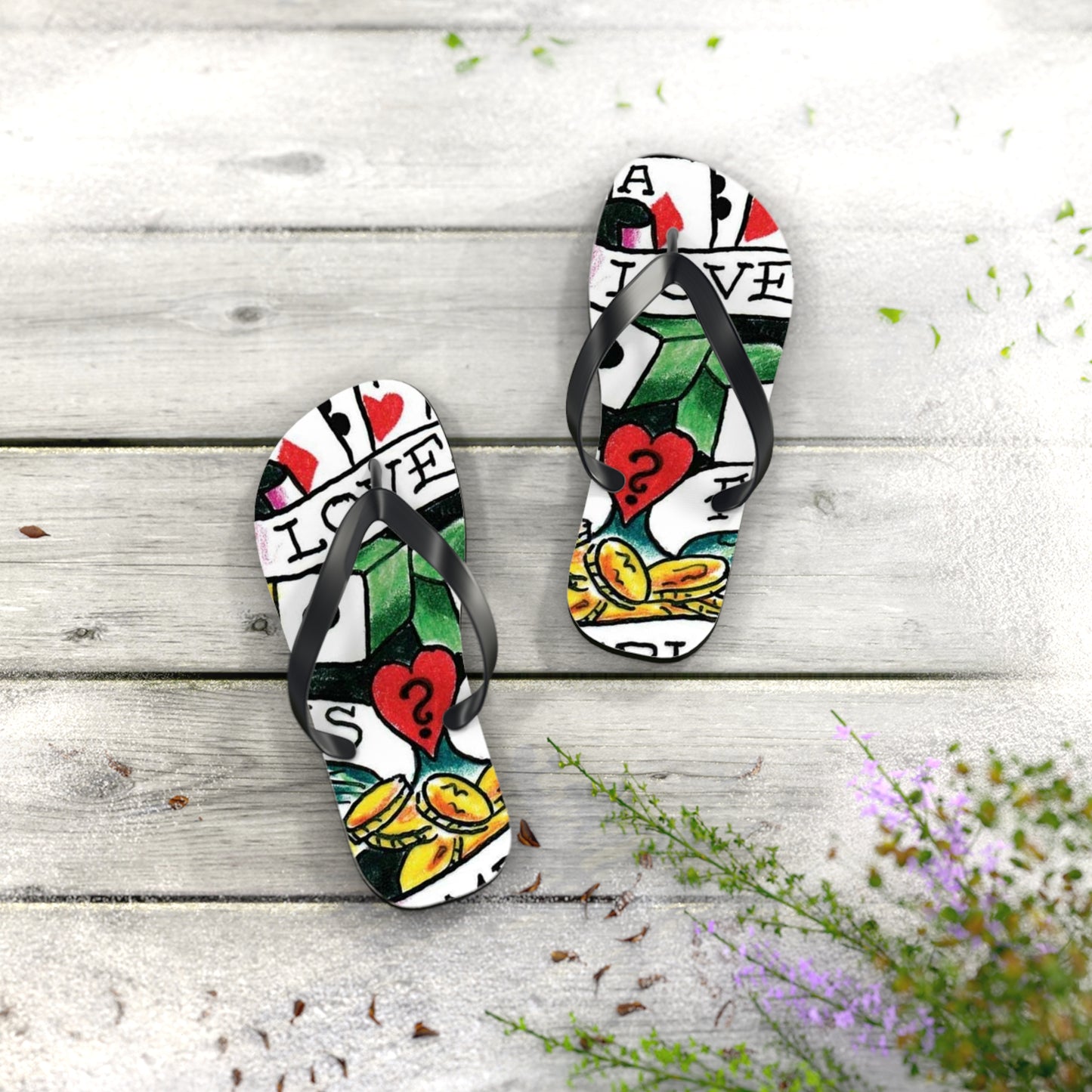 Love is a Gamble Flip Flops – Fun Summer Footwear with Playing Card Design