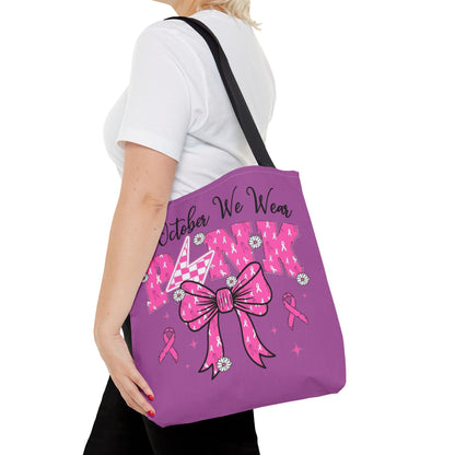 Breast Cancer Awareness Tote Bag — "In October We Wear Pink" Ribbon Design